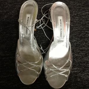 Manolo Blahnik Lace-up Silver Heels
